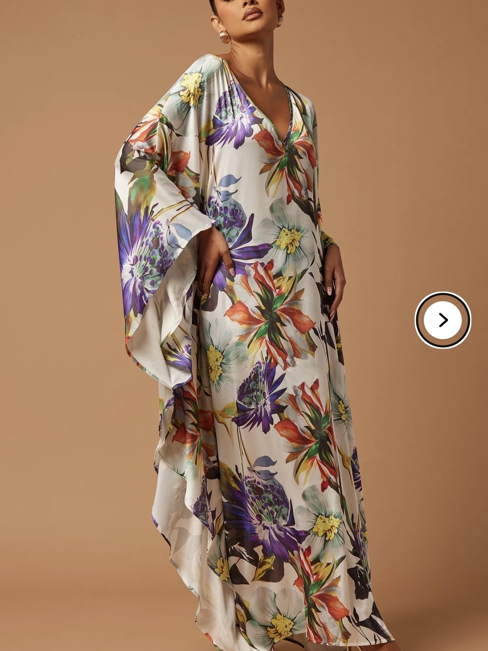 Fashion Nova Luxe White Floral Maxi Dress Athens Satin Kaftan 1X - Picture 7 of 8